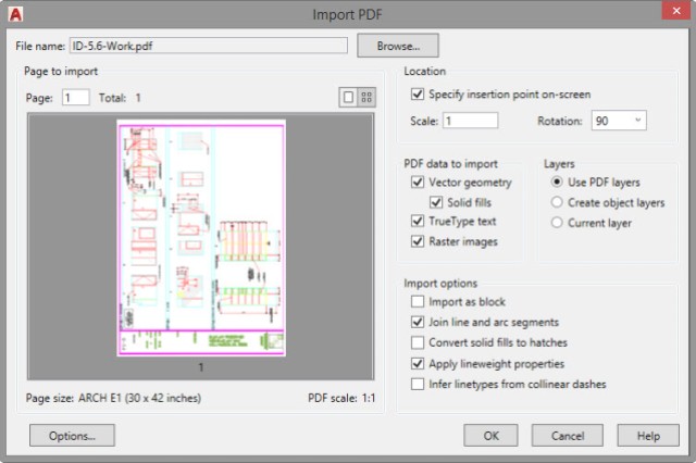 Import PDF Dialog box